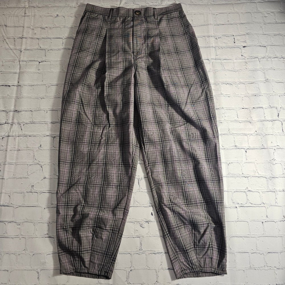 Wild Fable Gray Purple Plaid‎ Pleated High Waisted Tapered Pants Womens Medium